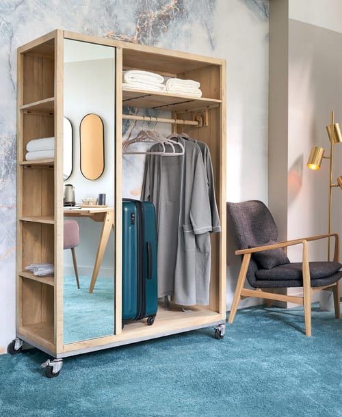 Mango Wood Wardrobe on Casters 1 Mirror Farmers Business | Maisons du Monde