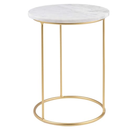 Marble and Matte Gold Metal Side Table