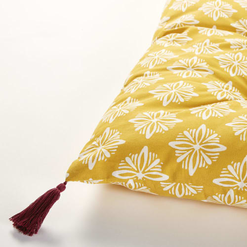 Jardin Matelas pour bain de soleil | Matelas de sol en coton jaune motifs graphiques blancs 90x190 - OK89402