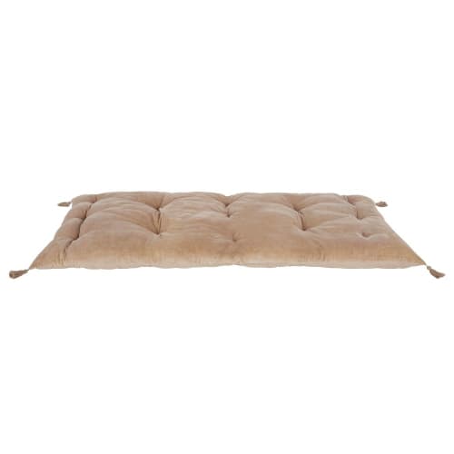 Matelas De Sol En Velours De Coton Bio Taupe Avec Pompons 90x190 Noeda Maisons Du Monde