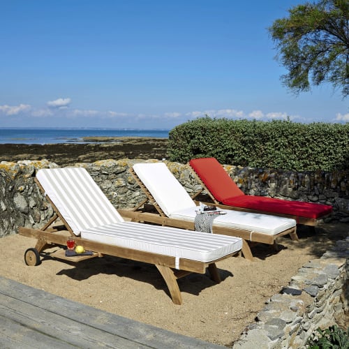 Jardin Bains de soleil et chaises longues | Matelas pour bain de soleil rayé beige et blanc - VN25041