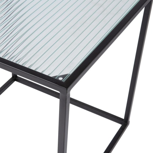 Matte Black Metal And Glass Side Table Devon Maisons Du Monde