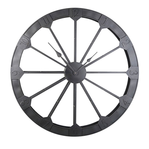 Decor Clocks | Matte black metal wheel clock D120cm - SX64713