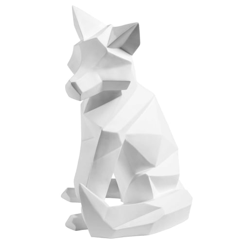 Matte White Fox Statuette H 56 Cm