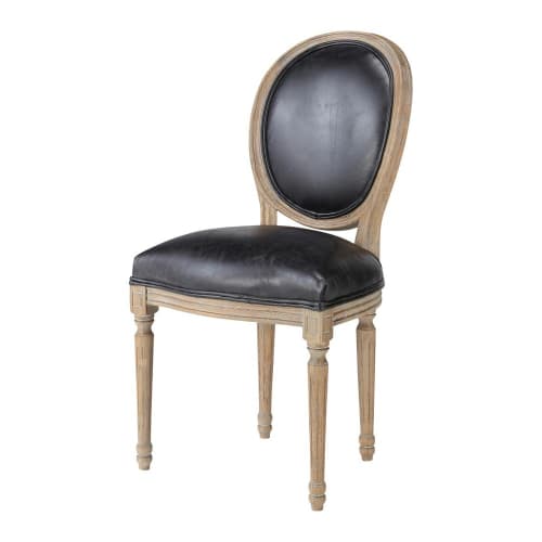 Business Stühle und Hocker | Medaillonstuhl aus Leder und massiver Eiche, schwarz - PJ20634