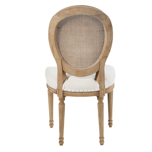 Medaillonstuhl mit weißem Leinenbezug und Rattangeflecht Louis