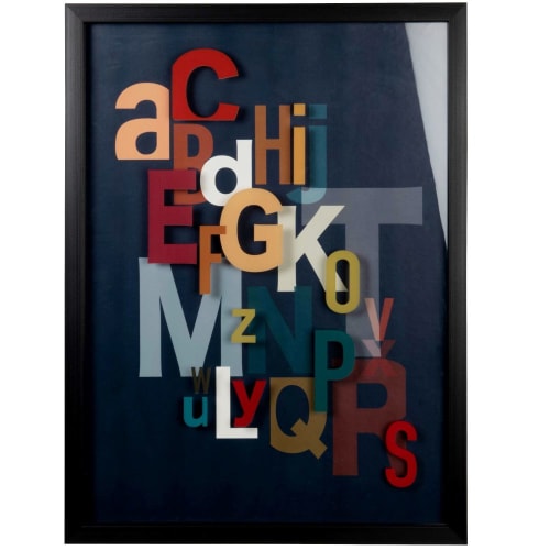 Mehrfarbiger Buchstabendruck auf Papier mit Glas, 40x55cm