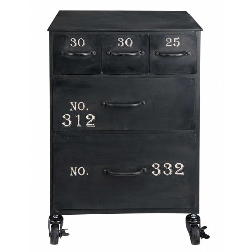 Muebles Mesas auxiliares | Mesa auxiliar 5 cajones de metal negro - BV56962
