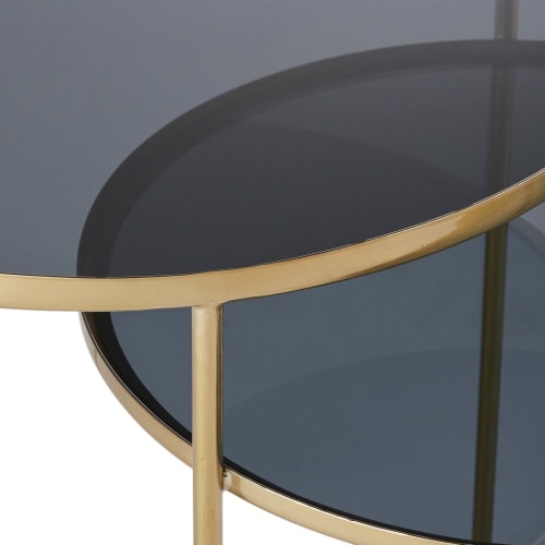 Muebles Mesas auxiliares | Mesa auxiliar de 2 niveles de cristal ahumado y metal dorado - GE98407
