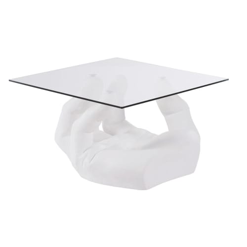 Muebles Mesas auxiliares | Mesa auxiliar de cristal y mano en magnesita blanca - CM04111