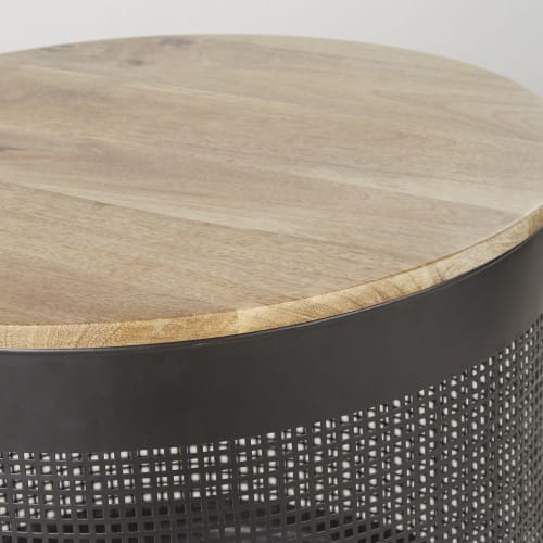 Muebles Mesas auxiliares | Mesa auxiliar de madera de mango de metal negro perforado - PA28933