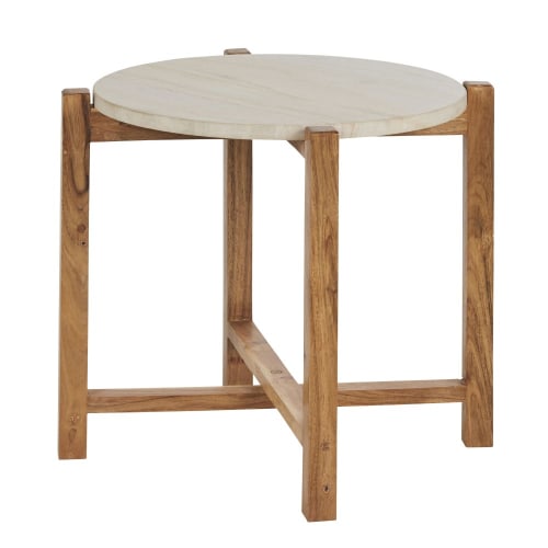 Muebles Mesas auxiliares | Mesa auxiliar de mármol y madera de acacia marrón - XB27550