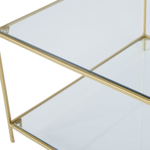 Muebles Mesas auxiliares | Mesa auxiliar de metal dorado y cristal - AQ12338