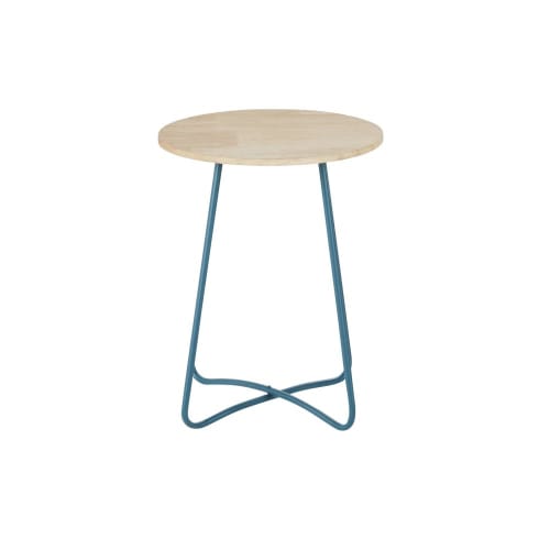 Muebles Mesas auxiliares | Mesa auxiliar para jardín de madera de hevea y metal color azul - DA70221