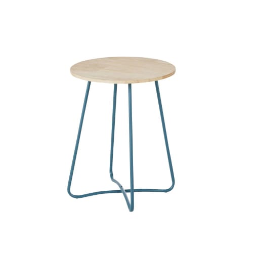 Muebles Mesas auxiliares | Mesa auxiliar para jardín de madera de hevea y metal color azul - DA70221