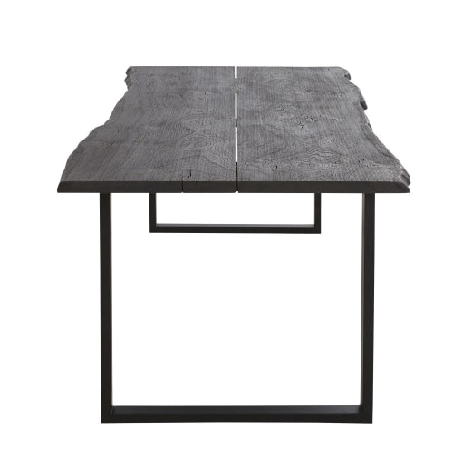 Mesa de comedor de roble gris pizarra y metal para 8/10 personas L.220