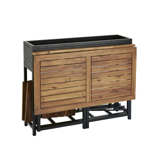 Mesa de jardín con 2 sillas de acacia maciza y metal negro Calathea