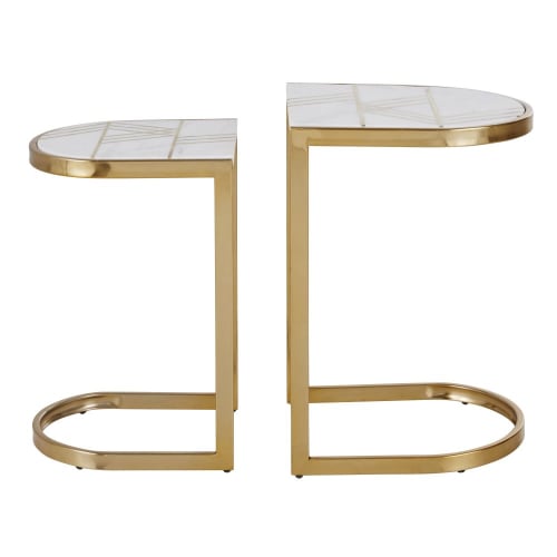 Muebles Mesas auxiliares | Mesas auxiliares de mármol blanco y acero dorado - IP45926