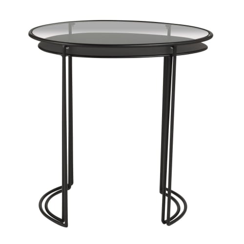 Muebles Mesas auxiliares | Mesas auxiliares de metal y cristal templado en negro (x2) - YY33100