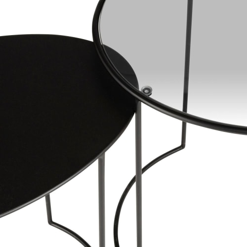 Muebles Mesas auxiliares | Mesas auxiliares de metal y cristal templado en negro (x2) - YY33100