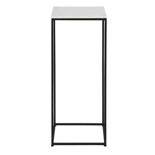 Muebles Mesas auxiliares | Mesita alta de mármol blanco y metal negro - PY90953