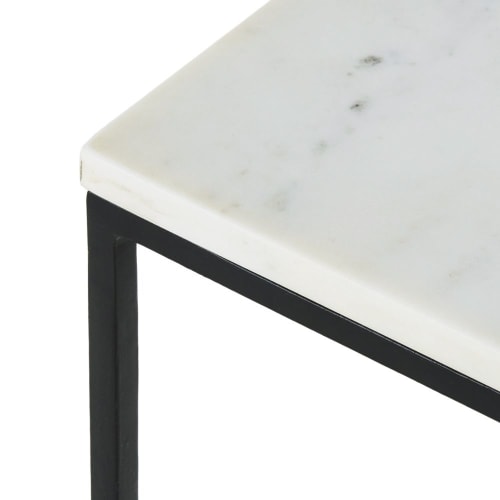 Muebles Mesas auxiliares | Mesita alta de mármol blanco y metal negro - PY90953
