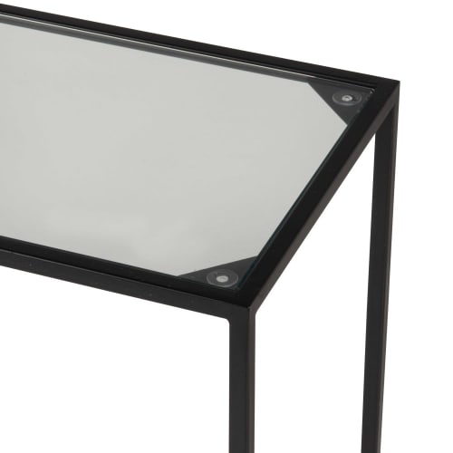 Muebles Mesas auxiliares | Mesita alta de metal reciclado y cristal templado en negro mate - DM55006