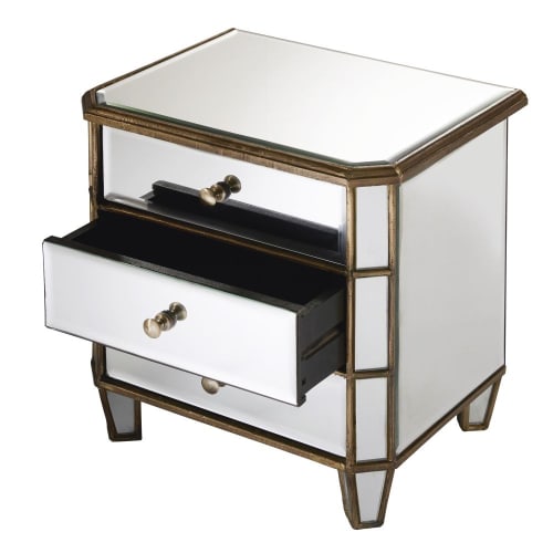 Mesita de noche con 3 cajones de metal y espejo Athenee | Maisons du Monde
