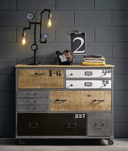 Metal And Mango Drawer Chest On Castors Lazare Maisons Du Monde