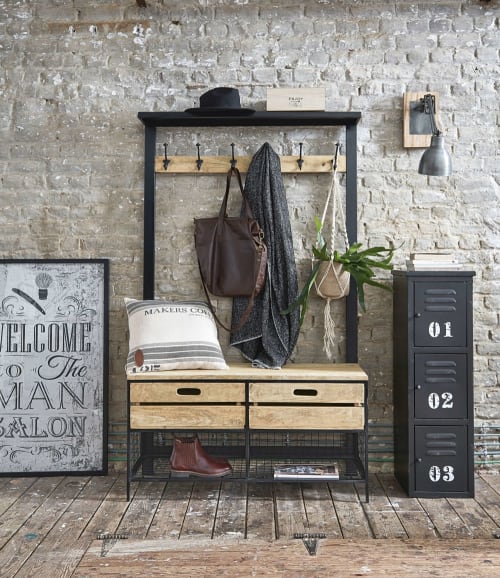 Metal And Mango Wood 6 Hook 2 Drawer Hall Unit Bennie Maisons Du Monde