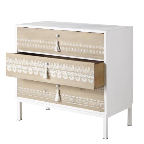 Metal And Solid Fir 3 Drawer Chest Of Drawers Latika Maisons Du