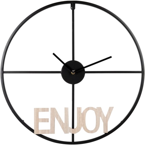 Metal and wood "Enjoy" cut-out clock