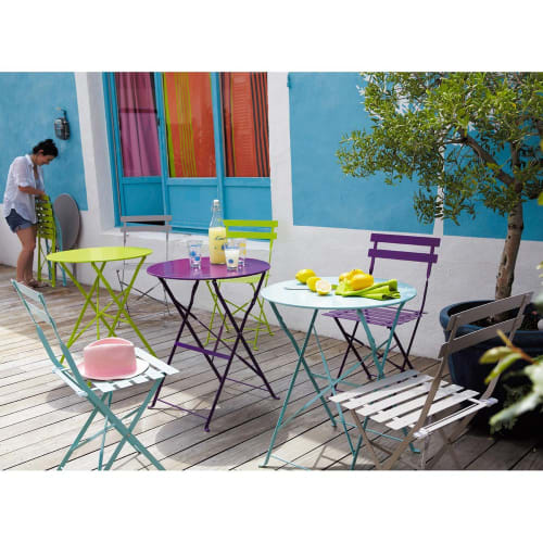 Metal folding garden table in lime green D 58cm Guinguette Maisons du