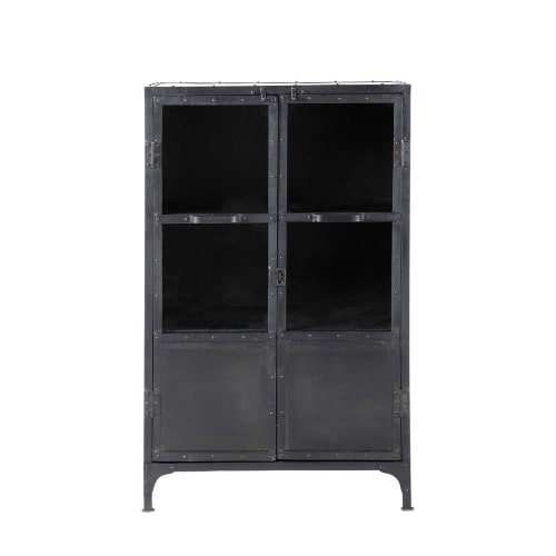 Metal Industrial Glazed Cabinet In Black W 75cm Edison Maisons