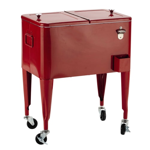 metal vintage icebox on castors in red H 77cm