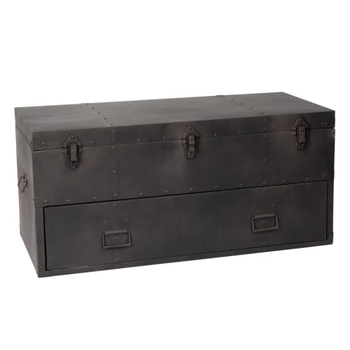 Möbel Aufbewahrungsboxen und Truhen | Metalltruhe , B 89 cm, anthrazit - MQ18537