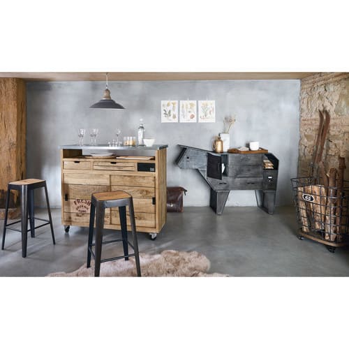 Meuble de bar à roulettes en manguier Farmers Maisons du Monde