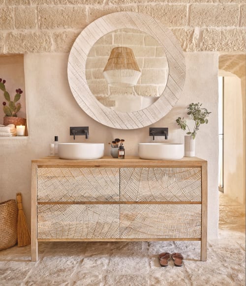 Meuble double vasque de salle de bains 4 tiroirs motifs blancs | Maisons du Monde
