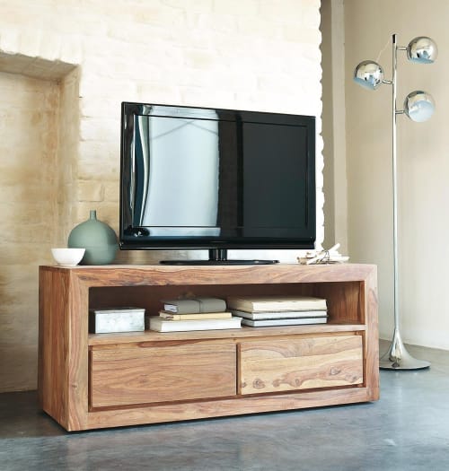 meuble tv 2 tiroirs en sheesham massif maisons du monde