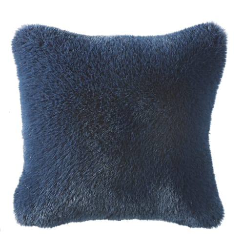 Midnight Blue Faux Fur Cushion 45x45 Maoke | Maisons du Monde