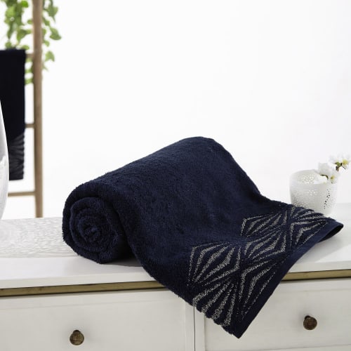 Midnight Blue Hand Towel with Silver Print 50x100 Santa Barbara