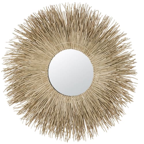 Miroir en fibre végétale style soleil beige D110