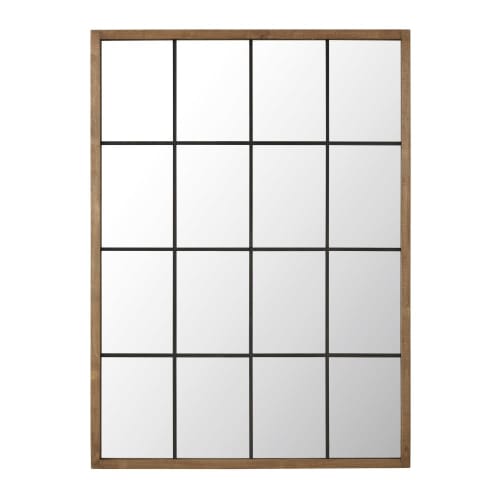 Miroir fenêtre en pin et métal effet vieilli 121x165