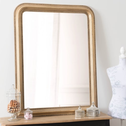 Grand miroir rectangulaire à moulures en bois de paulownia doré 90x180  VALENTINE