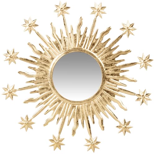 Miroir soleil et étoiles en métal doré et feuilles d'or D31 | Maisons du Monde