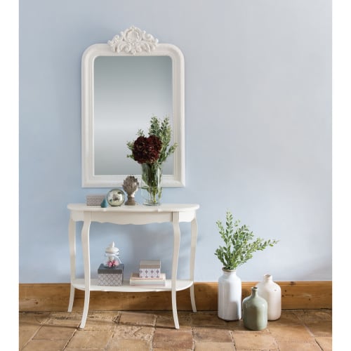 Déco Miroirs | Miroir trumeau sculpté en paulownia blanc H 120 cm - KG42116