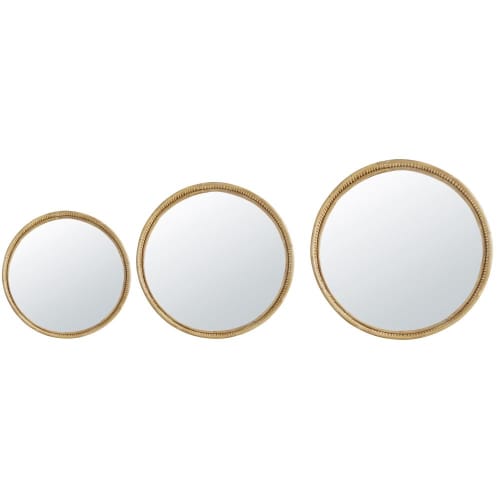 Déco Miroirs | Miroirs ronds en bambou beige (x3) - XH27153
