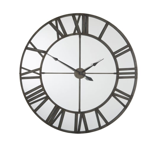 Decor Clocks | Mirror and grey metal clock D123cm - OI46825