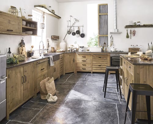 Mobile basso da cucina per forno 1 cassetto in legno di pino riciclato  effetto anticato Aubagne | Maisons du Monde
