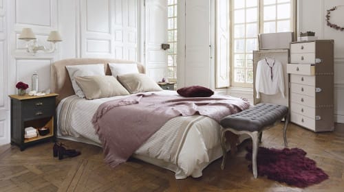 mobile fondoletto imbottito in legno e lino color talpa l 114 cm maisons du monde